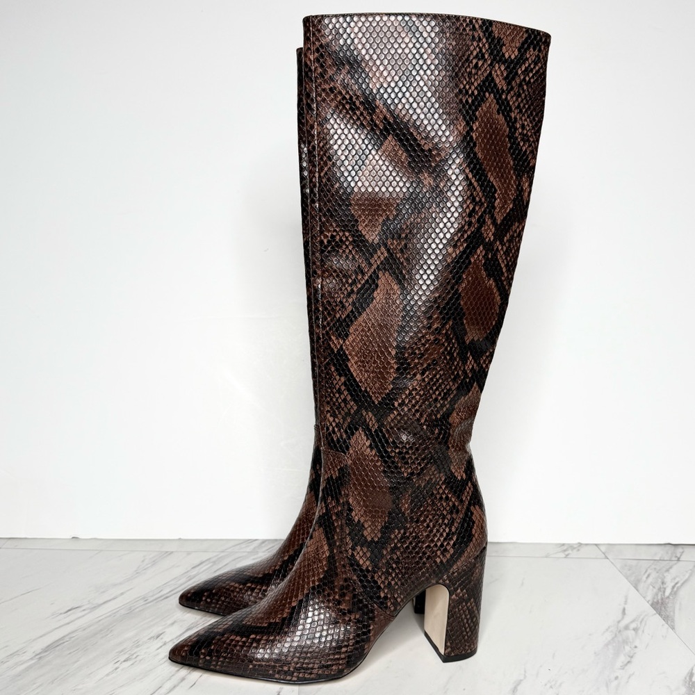 Steve Madden Evey Brown Snakeskin Pointy Toe Heeled Tall Boot 5 1/2 M
